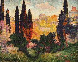 Henri Edmond Cross Cypress Trees at Cagnes Spain oil painting art